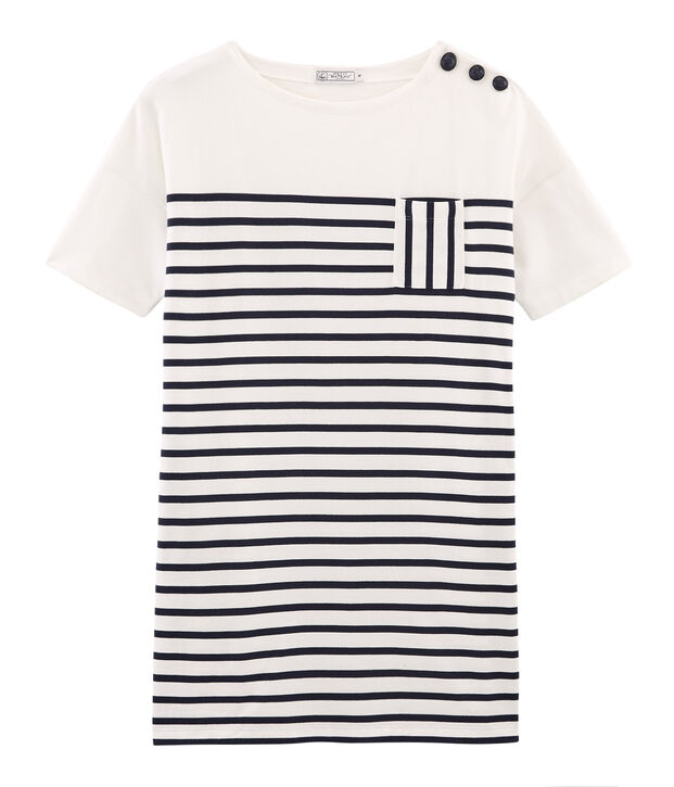 Robe manches courtes femme blanc/bleu