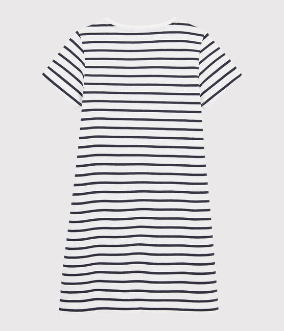 Robe manches courtes enfant fille blanc MARSHMALLOW/bleu SMOKING
