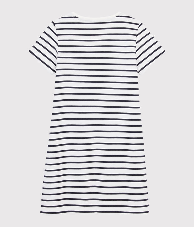 Robe manches courtes enfant fille blanc/bleu