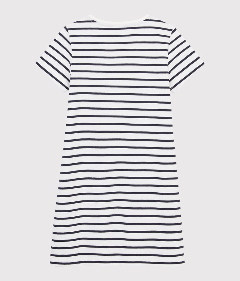 Robe manches courtes enfant fille blanc/bleu