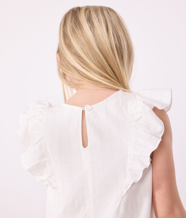 Robe enfant en coton manches courtes blanc/gris