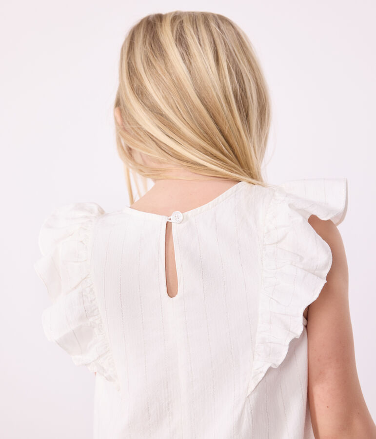 Robe enfant en coton manches courtes blanc MARSHMALLOW/gris ARGENT