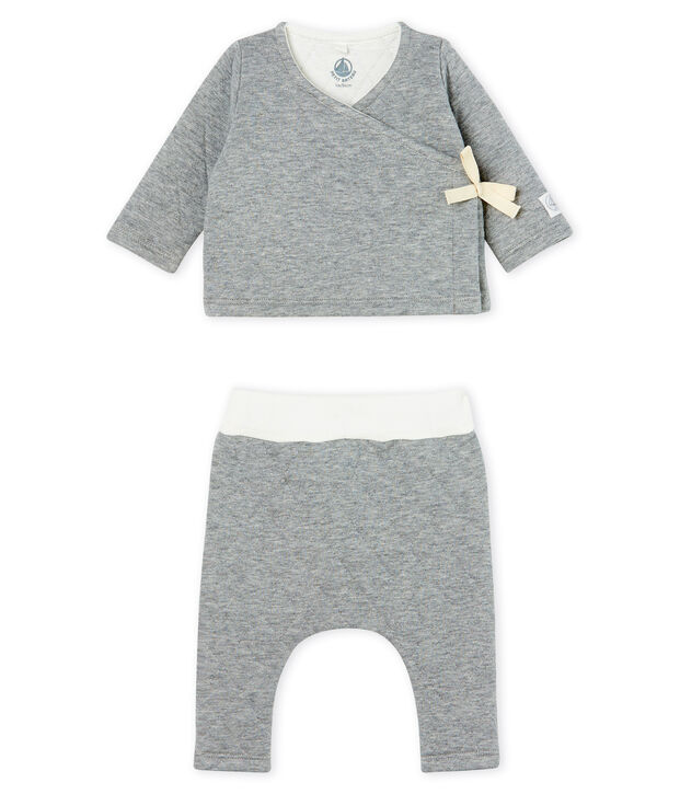Ensemble deux pi&egrave;ces b&eacute;b&eacute; en tubique matelass&eacute; gris