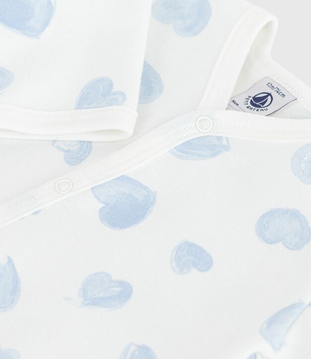 Pyjama b&eacute;b&eacute; en molleton gratt&eacute; &agrave; col imprim&eacute; c&oelig;urs blanc/bleu
