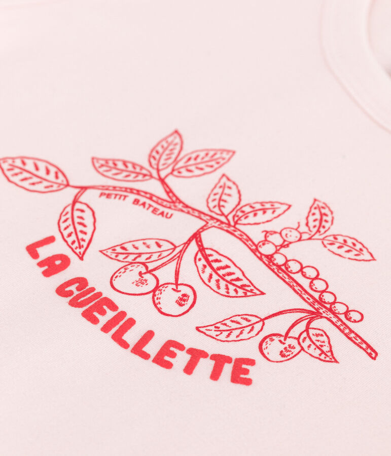 Teeshirt enfant en coton manches courtes imprim&eacute; rose FLEUR