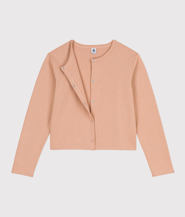 Cardigan &agrave; pressions en coton &eacute;pais Femme beige