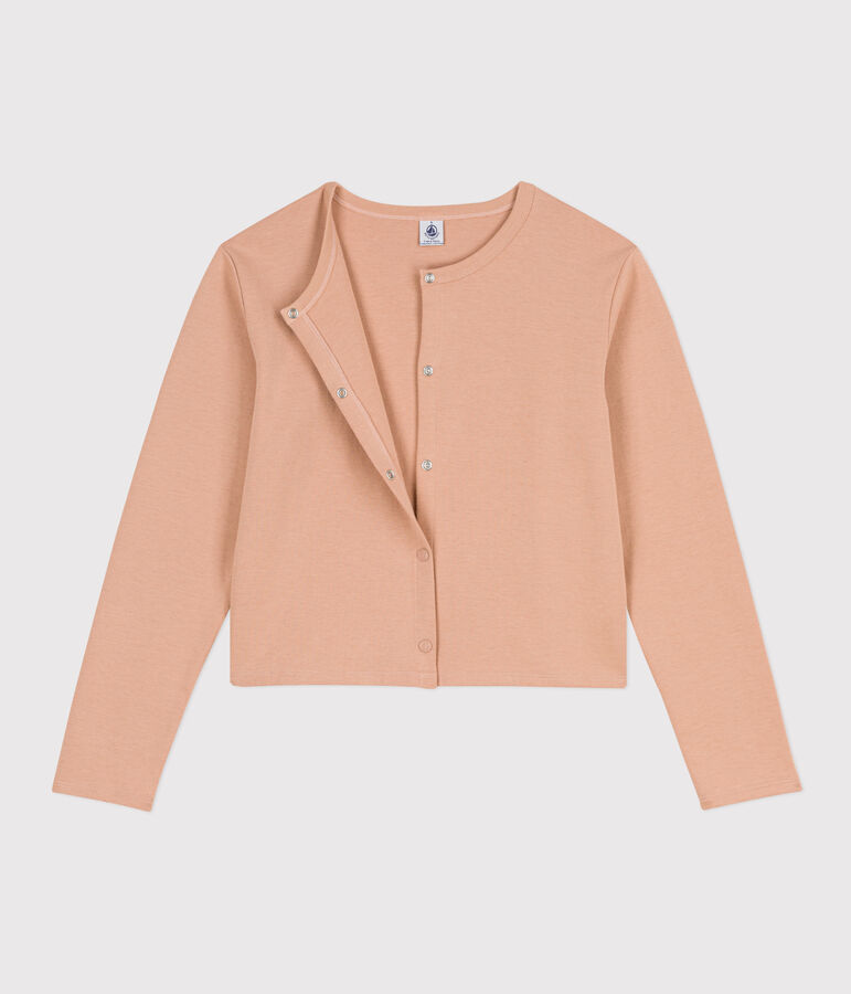 Cardigan &agrave; pressions en coton &eacute;pais Femme beige