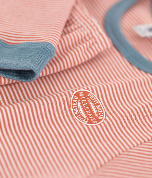 Pyjama milleraies en coton enfant rose/blanc