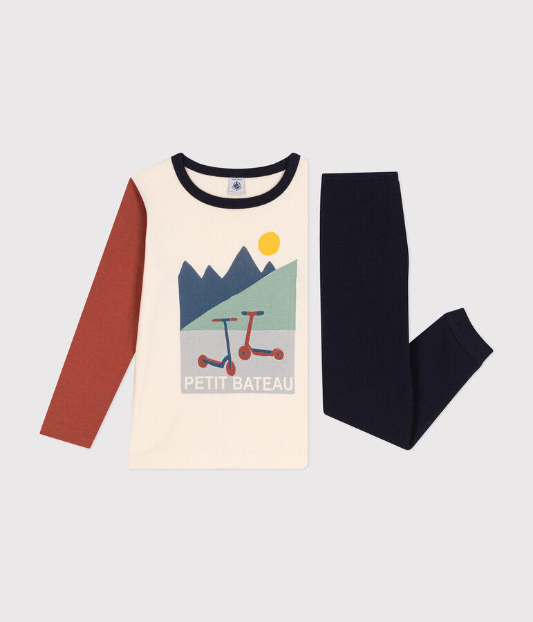 Pyjama uni motif trottinettes en coton enfant bleu SMOKING/blanc MULTICO