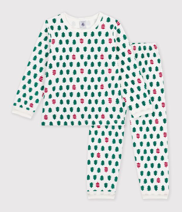 Pyjama enfant en velours imprim&eacute; blanc/multicouleur