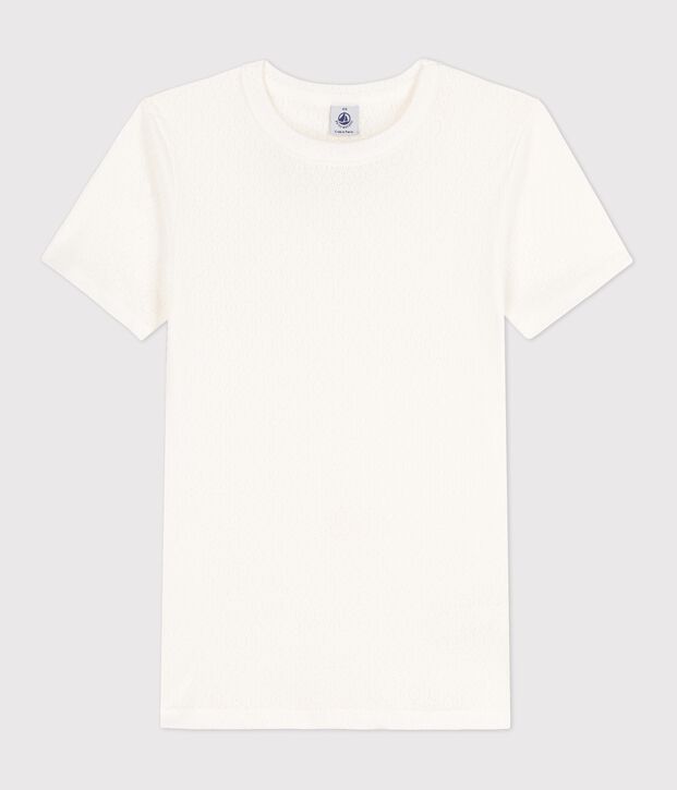 Tee-shirt L'ICONIQUE en coton ajour&eacute; Femme blanc