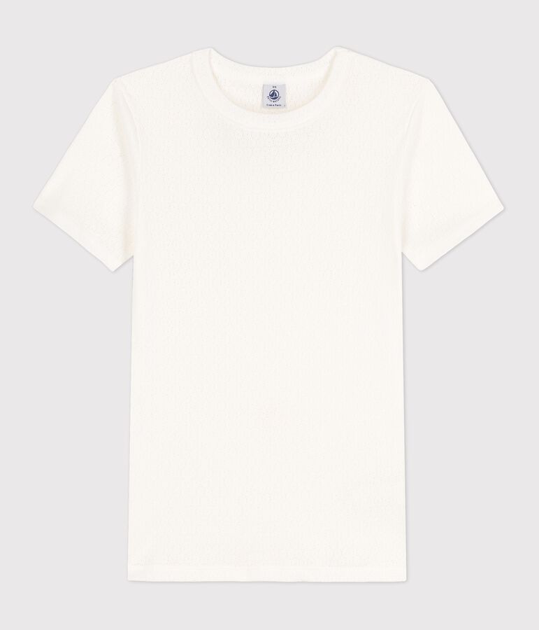 Tee-shirt L'ICONIQUE en coton ajour&eacute; Femme blanc MARSHMALLOW