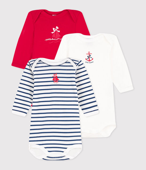 Lot de 3 bodies manches longues en coton b&eacute;b&eacute; multicouleur