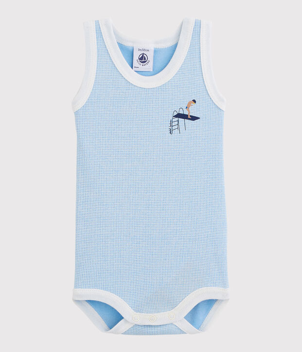 Body sans manches b&eacute;b&eacute; gar&ccedil;on bleu/blanc