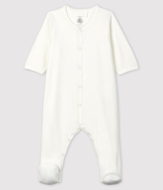 Dors-bien blanc en velours de coton biologique sérigraphie Petit Bateau blanc MARSHMALLOW/beige PERLIN