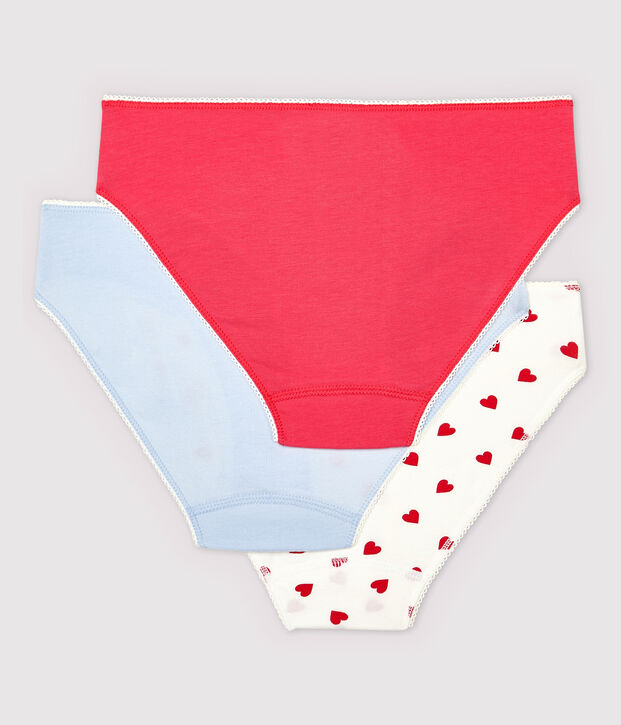 Lot de 3 culottes c&oelig;ur rouge fille en coton biologique  et elasthanne multicouleur