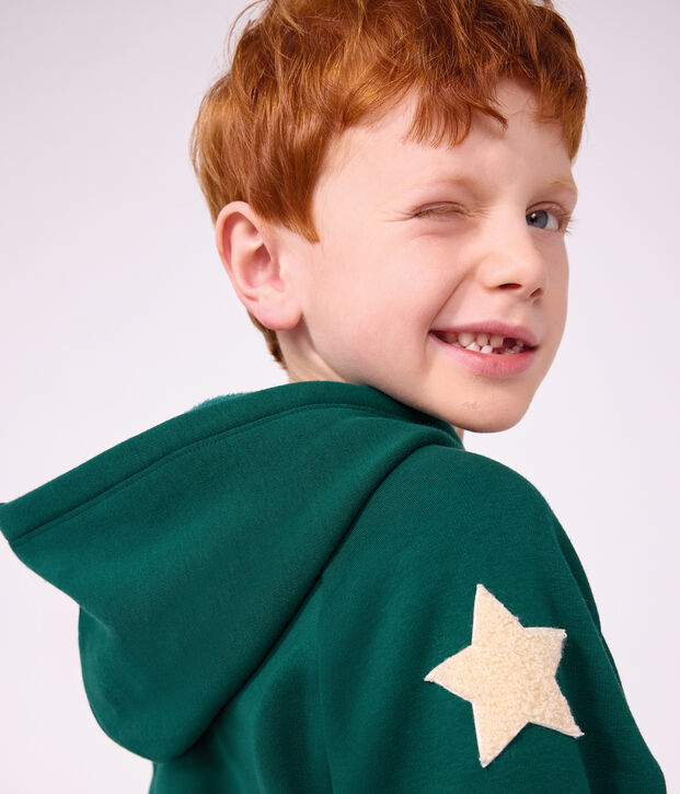 Sweatshirt &agrave; capuche enfant en coton uni vert fonc&eacute;