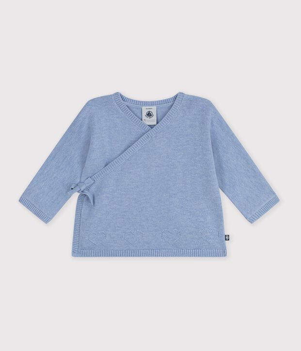 Brassi&egrave;re b&eacute;b&eacute; cache-c&oelig;ur en tricot laine et coton ajour&eacute; bleu clair