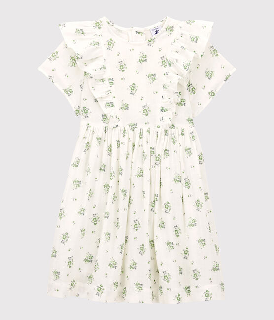 Robe imprimée en gaze de coton bio enfant fille blanc MARSHMALLOW/blanc MULTICO