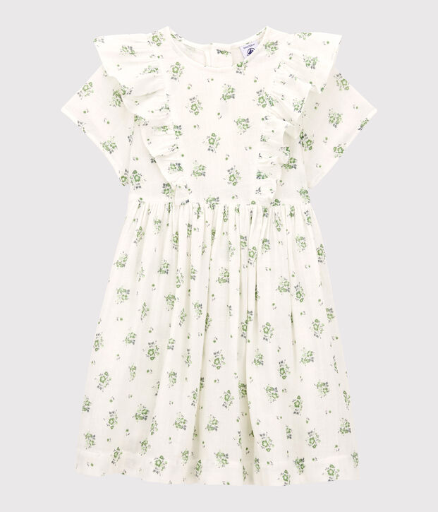 Robe imprim&eacute;e en gaze de coton bio enfant fille blanc/multicouleur