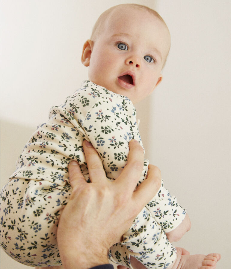 Ensemble 3 pi&egrave;ces b&eacute;b&eacute; en coton imprim&eacute; fleuri &eacute;cru/multicouleur