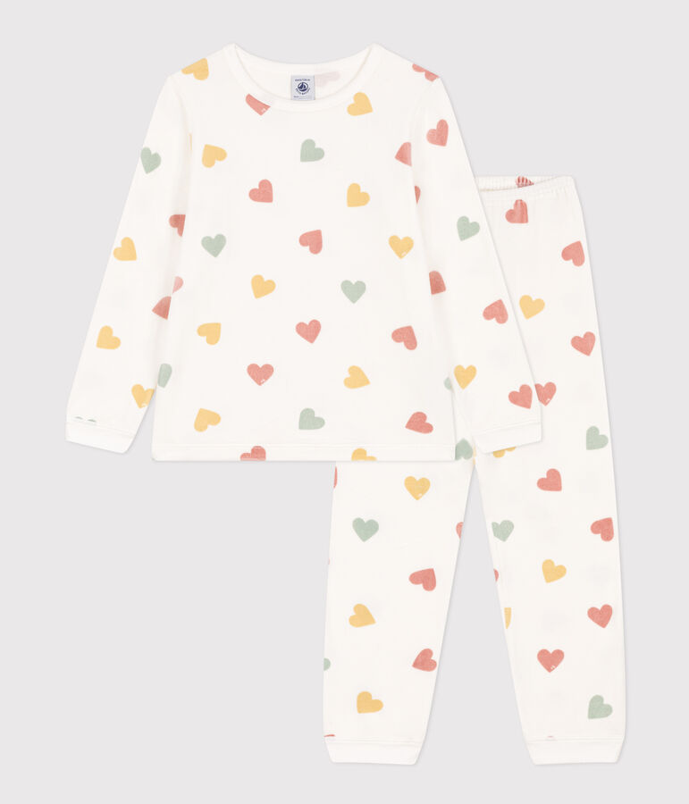 Pyjama c&oelig;ur petite fille en velours blanc MARSHMALLOW/blanc MULTICO