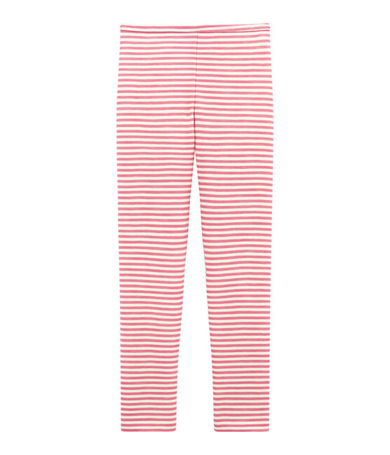 Legging petite fille en laine et coton rose CHEEK/blanc MARSHMALLOW