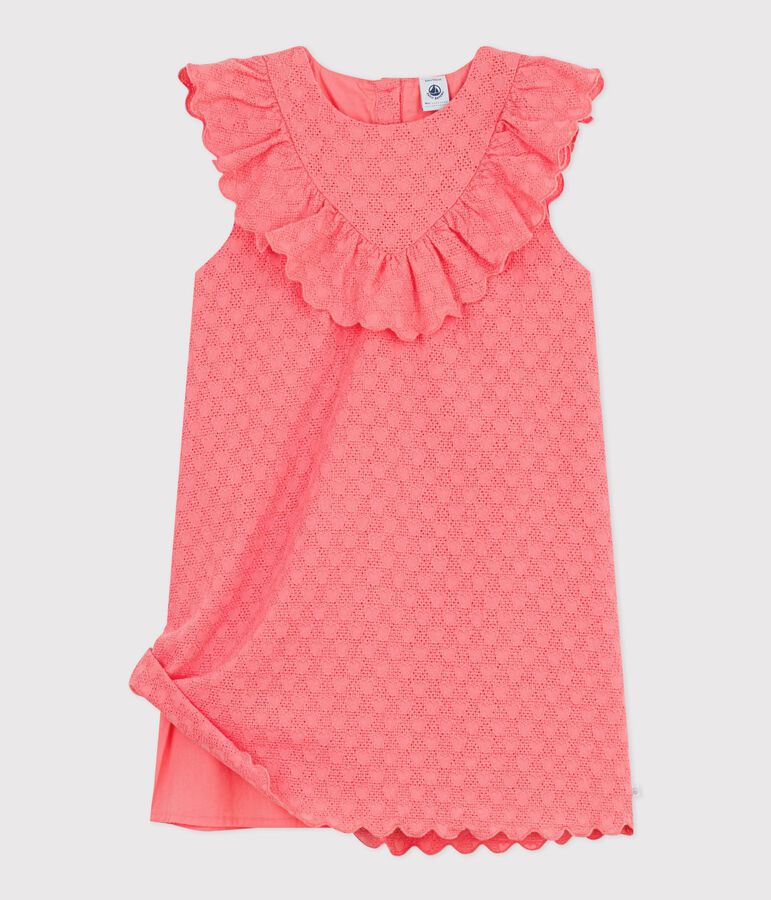 Robe enfant manches courtes en coton motifs c&oelig;urs rose