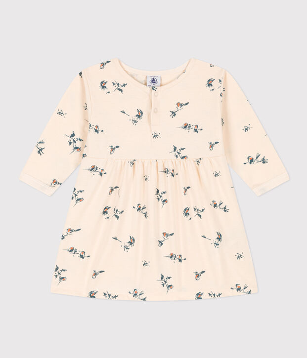 Robe manches longues en jersey b&eacute;b&eacute; &eacute;cru/multicouleur