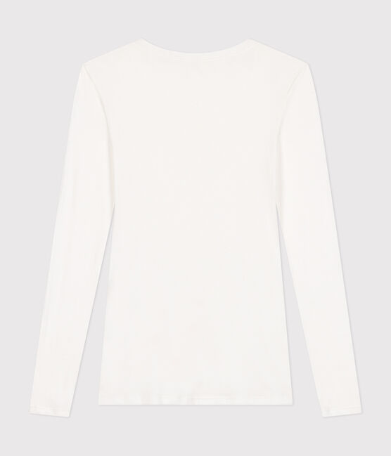 Tee-shirt femme en coton col danseuse manches longues   blanc MARSHMALLOW