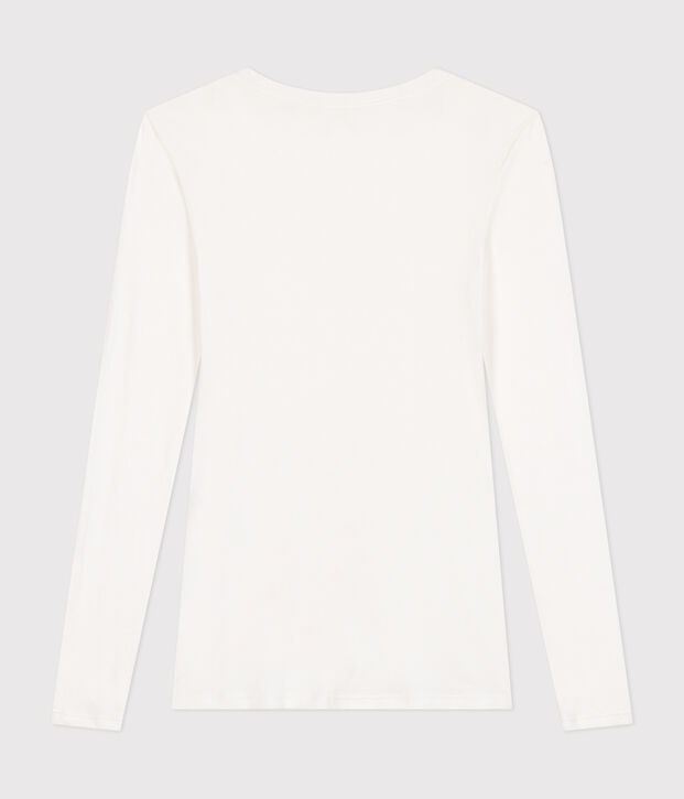 Tee-shirt femme en coton col danseuse manches longues blanc