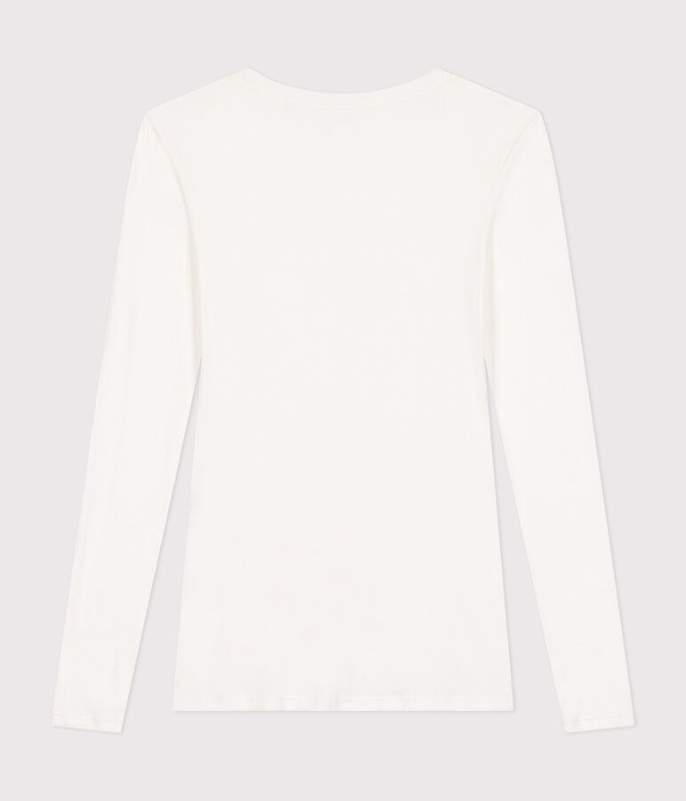 Tee-shirt femme en coton col danseuse manches longues blanc MARSHMALLOW