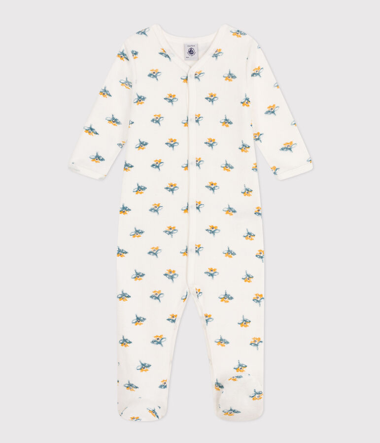 Pyjama b&eacute;b&eacute; fleurs en molleton blanc/multicouleur