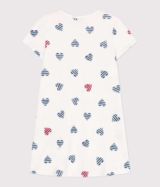 Chemise de nuit enfant en coton imprimé cœurs blanc MARSHMALLOW/blanc MULTICO
