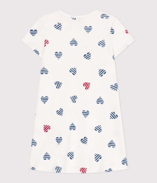 Chemise de nuit enfant en coton imprim&eacute; c&oelig;urs blanc/multicouleur