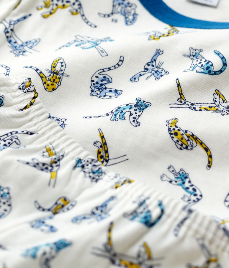 Pyjama imprim&eacute; panth&egrave;res petit gar&ccedil;on en coton bio blanc MARSHMALLOW/blanc MULTICO