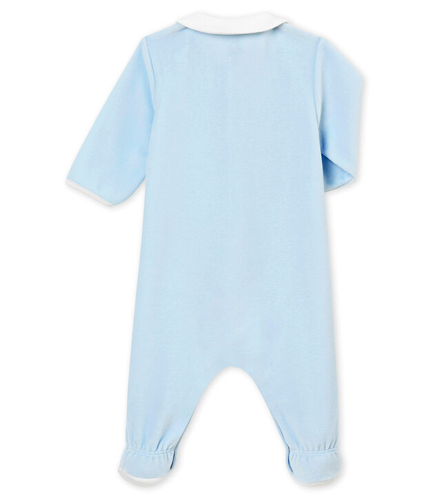 Dors bien b&eacute;b&eacute; gar&ccedil;on en velours de coton uni bleu clair