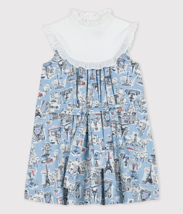 Robe en popeline imprim&eacute;e enfant fille blanc/multicouleur