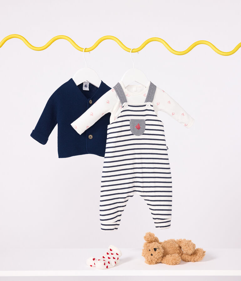 Cardigan b&eacute;b&eacute; tricot point mousse en coton bleu MEDIEVAL