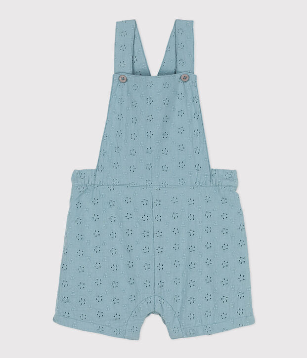 Salopette courte b&eacute;b&eacute; en broderie anglaise vert