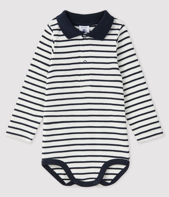 Body manches longues bébé garçon blanc MARSHMALLOW/bleu SMOKING