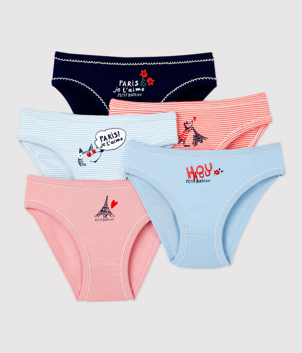 Lot de 5 culottes th&egrave;me Paris petite fille en coton multicouleur
