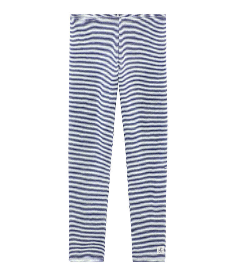 Legging enfant en laine et coton bleu/blanc