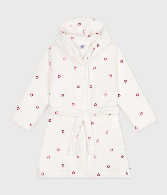 Peignoir enfant en coton éponge cœurs brodés blanc MARSHMALLOW/rouge TERKUIT