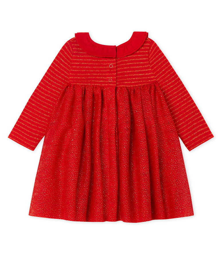 Robe manches longues bi-mati&egrave;re b&eacute;b&eacute; fille rouge/jaune