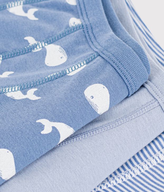 Lot de boxers ceinture collet&eacute;e enfant en coton imprim&eacute; baleines multicouleur
