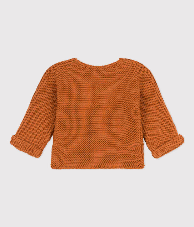Cardigan b&eacute;b&eacute; tricot point mousse en coton marron