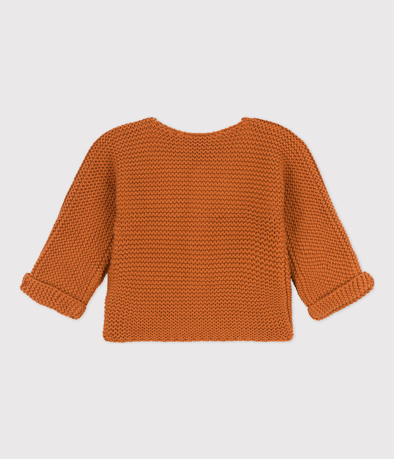 Cardigan b&eacute;b&eacute; tricot point mousse en coton marron ECUREUIL