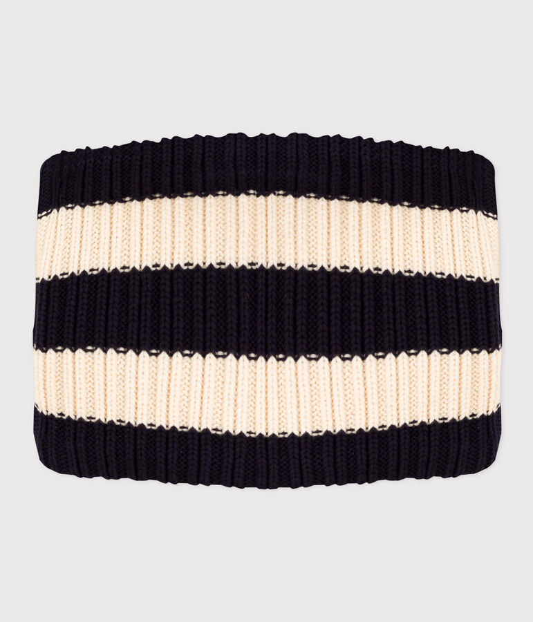 Snood ray&eacute; en tricot doubl&eacute; en polaire b&eacute;b&eacute;/enfant gar&ccedil;on-fille bleu/&eacute;cru