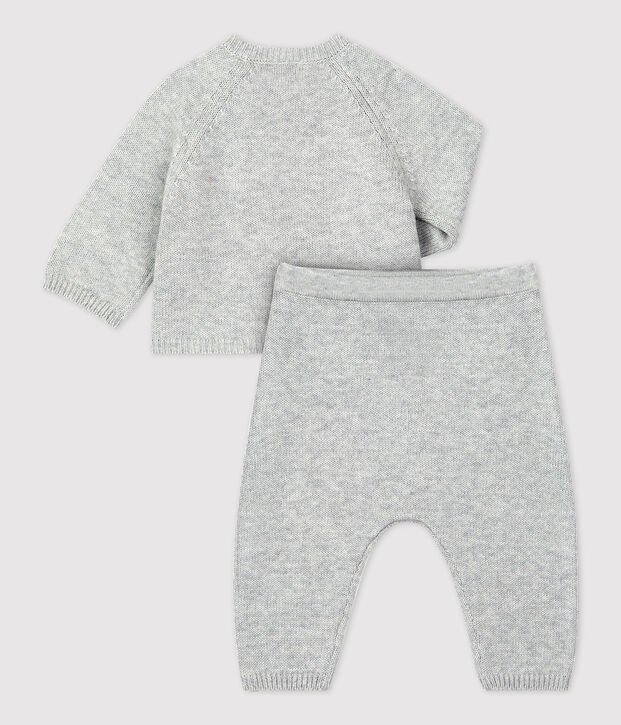 Ensemble 2 pi&egrave;ces jacquard en tricot bio b&eacute;b&eacute; gris chin&eacute; clair